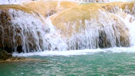 Beautiful-waterfall---Erawan-waterfall-at-Erawan-National-Park-in-Kanchanaburi,-Thailand.