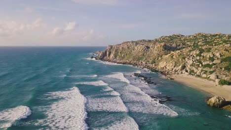 Aerial-view-of-beautiful-tropical-desert-island-beach-from-drone