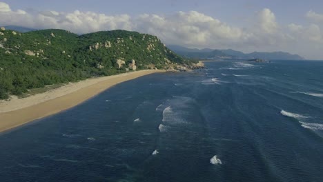 Aerial-view-of-beautiful-tropical-desert-island-beach-from-drone