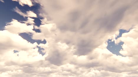 Blue-sky-with-beautiful-cloudscape-with-large-clouds-and-sunlight-breaking-through-cloud-mass-in-time-lapse