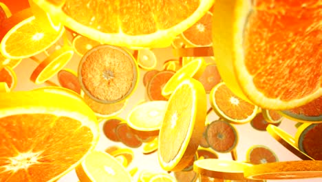 Falling-fresh-orange-on-yellow-background.-Close-up.-4K