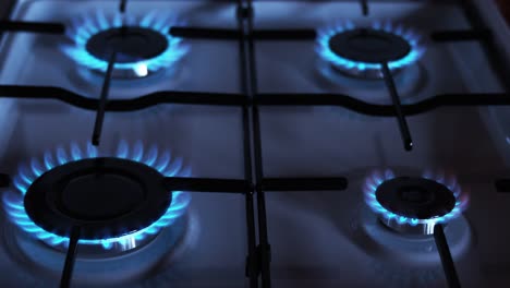 Gas-Stove-Burners,-Blue-Flame,-Real-Time-4K