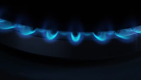 Gas-Stove-Burners,-Blue-Flame,-Real-Time-4K