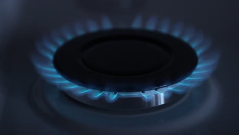 Gas-Stove-Burners,-Blue-Flame,-Real-Time-4K