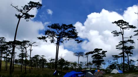 Nubes-mullidas-de-tiempo-lapso-de-blanco-en-el-fondo-de-cielo-azul