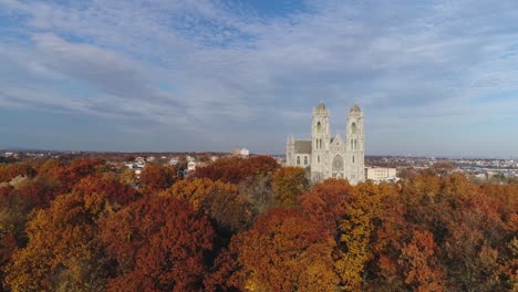 Aerial-of-Cathedral-and-Fall-Leaves