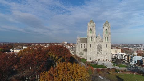 Aerial-of-Cathedral-and-Fall-Leaves