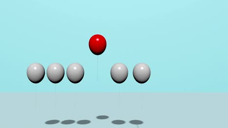 animación---destacan-de-la-multitud-y-concepto-diferente,-un-globo-rojo-volando-lejos-de-otros-globos-blancos-en-pared-blanca.-Concepto-mínima-idea.