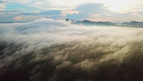 Aerial-view--beautiful-morning-mist-at-mountain-range