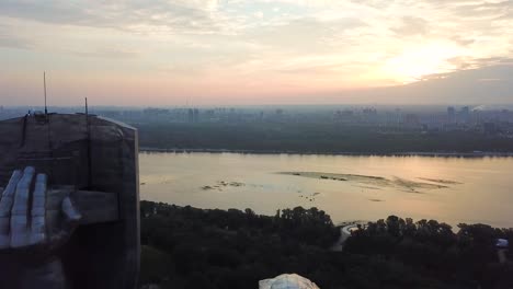 Aerial-view-of-the--Motherland-Monument-also-known-as-Rodina-Mat',-devoted-to-the-Wold-War-II.-Kiev,-Ukraine