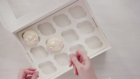 Boxing-vanilla-cupcakes-in-shape-of-Easter-bunnies.