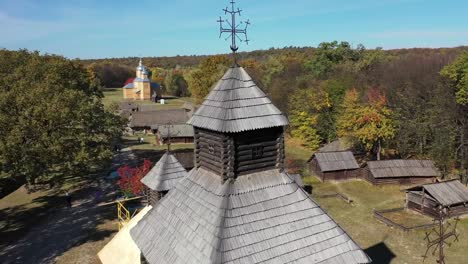 Aerial-view.-Wooden-orthodox-church.-Drone