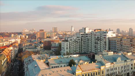 Aerial-view-of-Kyiv-city,-center-district,-Ukraine.-Panoramic-cityscape,-4k-time-lapse