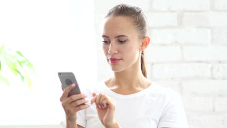 Young-Woman-Using-Smartphone,-Online-Browsing