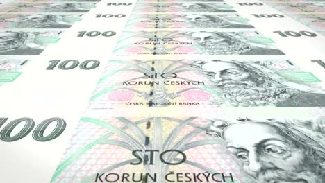 Banknotes-of-one-hundred-czech-korunas-of-Czech-Republic,-cash-money,-loop