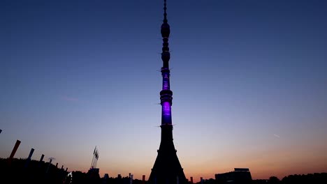 Television-(Ostankino)-tower-at-Night,-Moscow,-Russia