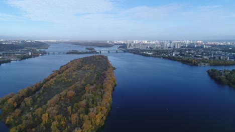 Aerial-view.-Flight-over-the-city-of-Kiev,-Ukraine.-Video-from-copter.-4K,-UHD,-Ultra-HD-resolution