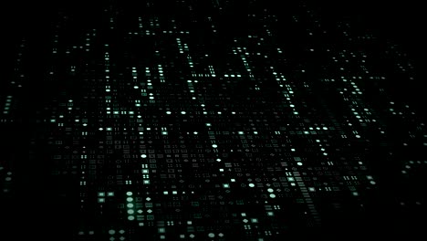 Bright-blue-glowing-computer-symbols-appear-on-technology-data-stream-grid