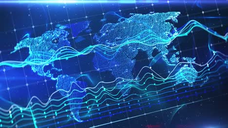 World-map-abstract-background,-financial-news-intro,-green-screen-replacement