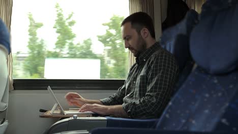 Handsome-man-using-digital-tablet-while-travelling-in-train