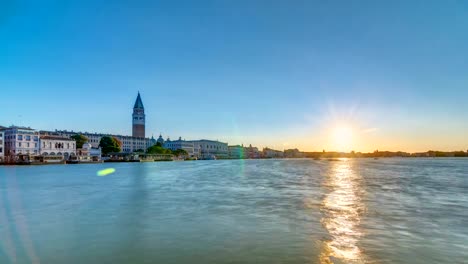 Beautiful-sunrise-in-Grand-canal-over-San-Marco-square-timelapse.-View-from-Church-of-Santa-Maria-della-Salute,-Venice,-Italy,-European-Union