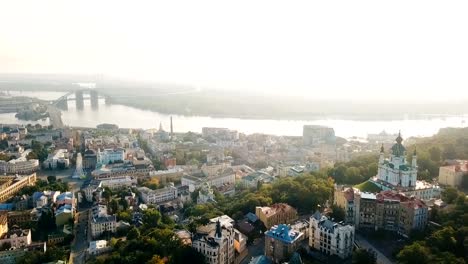 Andrew's-Descent-historcal-old-street-in-Kiev-(Kiyv)-Ukraine.-Top-view-from-above.-Aerial-drone-video-footage.