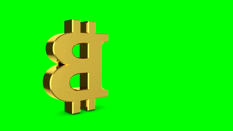 Golden-bitcoin-sign.-Cyclic-animation-of-a-rotating-golden-sign-bitcoin-on-a-green-background.