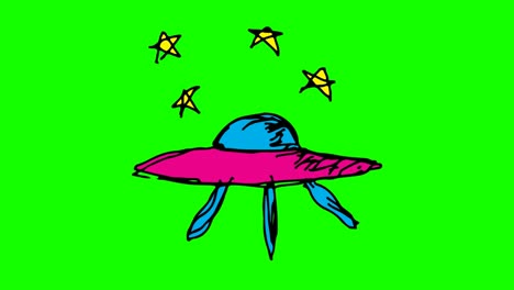 Kids-drawing-green-Background-with-theme-of-UFO