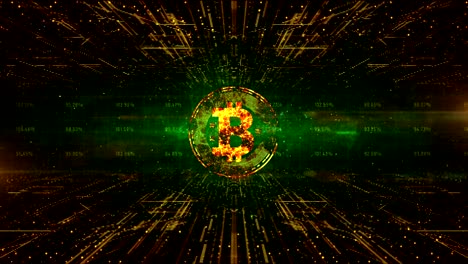 Conexiones-en-todo-el-mundo-de-la-red-de-la-tecnología,-Bitcoin-Cryptocurrency-en-el-ciberespacio-Digital