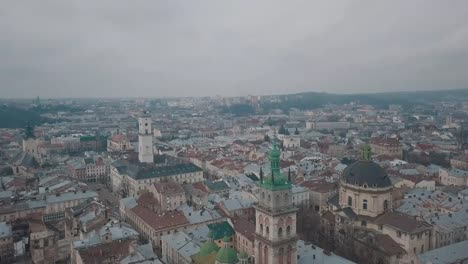 Aerial-City-Lviv,-Ukraine.-European-City.-Popular-areas-of-the-city.-Dominican