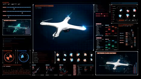 Rotating-Drone-with-futuristic-user-interface,-Digital-futuristic-display-interface.-Virtual-graphic.-4k-movie.-1.