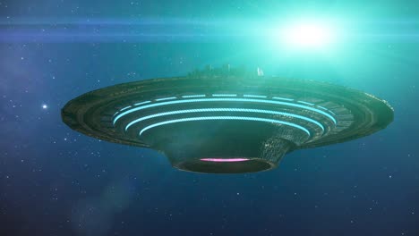 ufo-flying-saucer-on-dark-background.-3d-render