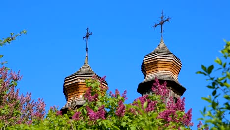 Wooden-domes-of-Orthodox-churches-with-crosses-closeup