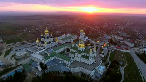 Aerial-view-of-Pochaev-Monastery,-Pochayiv-Lavra,-Ukraine.