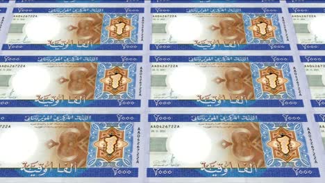 Banknotes-of-two-thousand-mauritanian-ouguiya-of-Mauritania,-cash-money,-loop