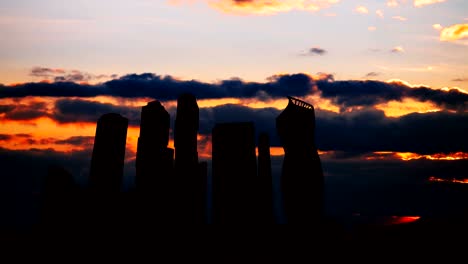 Timelapse-silhouette-of-Skyscrapers-International-Business-Center-City-on-sunset-in-Moscow-Russia