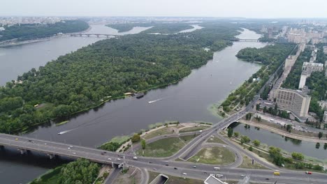 4K-Aerial-drone-footage.-Rusanivka-district-in-Kiev,-Ukraine