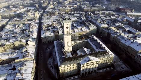 Day-aerial-shot-of-central-part-of-Lviv-city