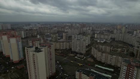 Aerial-drone-footage-of-gray-dystopian-urban-area-with-identical-houses