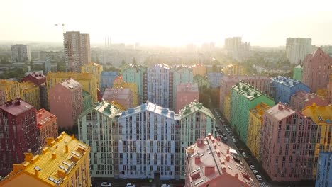 aerial-view-of-district-of-colorful-houses-in-Kiev,-Ukraine.-Comfort-town-buildings