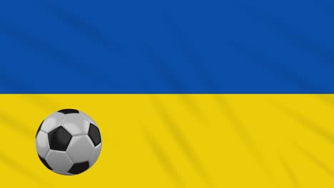 Ukraine-flag-waving-and-football-rotates,-loop