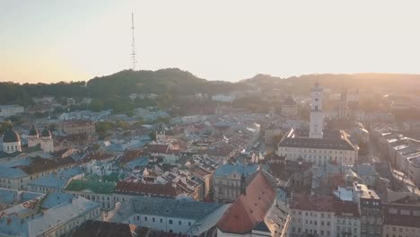 Aerial-City-Lviv,-Ukraine.-European-City.-Popular-areas-of-the-city.-Town-Hall