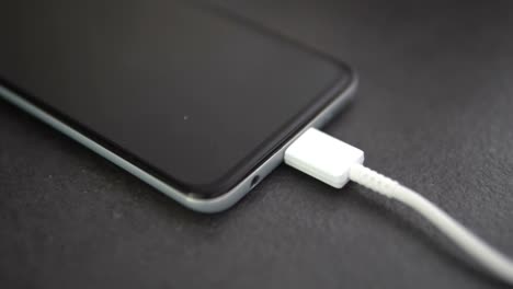 Carga-de-teléfono-inteligente-conectado-en-cable-USB-C-blanco