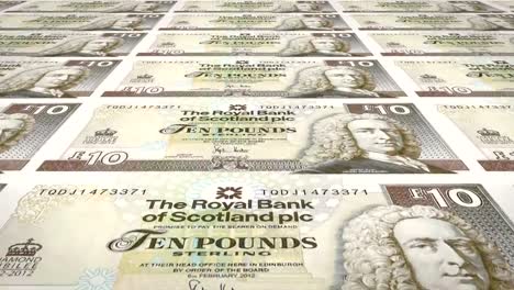 Banknotes-of-ten-scottish-pounds-of-Scotland,-cash-money,-loop