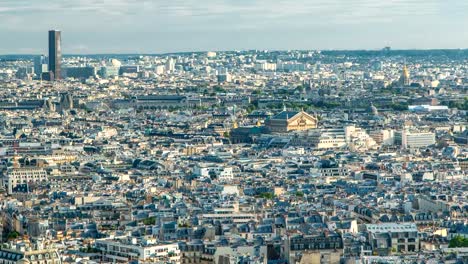 Panorama-of-Paris-timelapse,-France.-Top-view-from-Sacred-Heart-Basilica-of-Montmartre-Sacre-Coeur