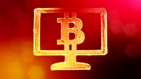 bitcoin-logo-inside-the-monitor.-Financial-background-made-of-glow-particles-as-vitrtual-hologram.-Shiny-3D-loop-animation-with-depth-of-field,-bokeh-and-copy-space.