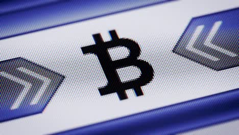 Die-Bitcoin-Symbol-auf-dem-Bildschirm.-Looping.