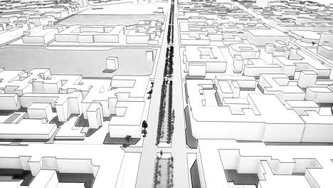 Flug-über-die-3D-Zeichnung-der-Stadt