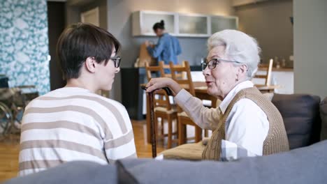 Cheerful-Woman-Chatting-with-Elderly-Lady