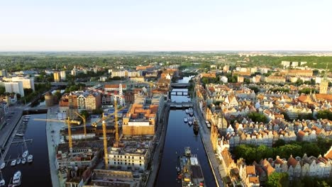 Aerial-Gdansk-Old-Town-Skyline-With-Basilica-City-Hall-And-Town-Houses